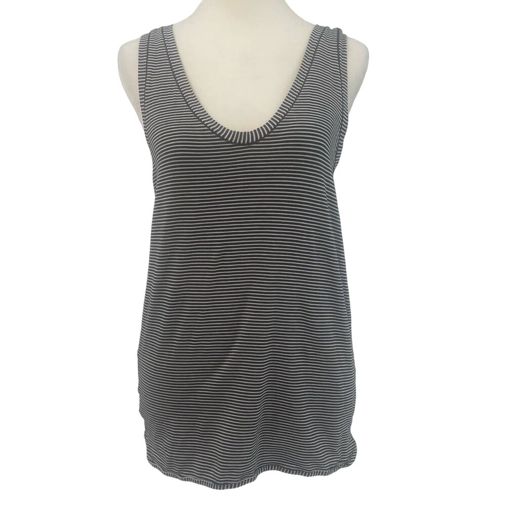 Lululemon Striped Tank Top Womens M Black/White Sleeveless Athletic Slit Casual